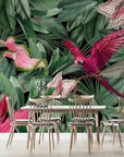 Tropical foliage and parrot wallpaper
