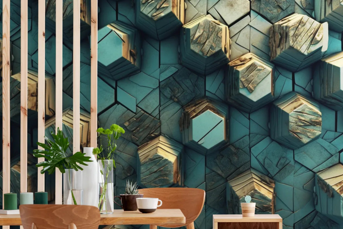 Green hexagon 3D wallpaper