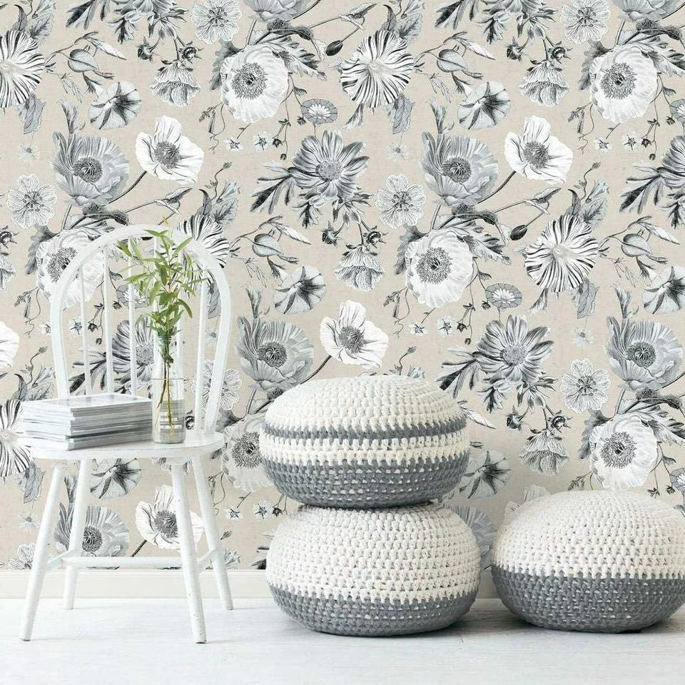 Vintage white flowers wallpaper