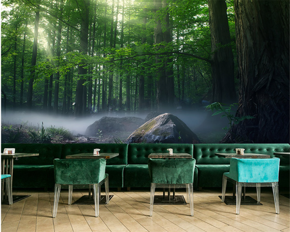 Panoramic forest in the mist wallpaper