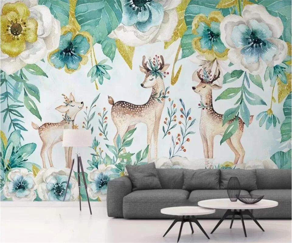 Deer and flowers wallpaper