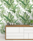 Tropical green foliage wallpaper