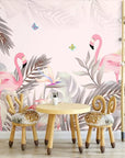 Child's tropical forest and flamingos wallpaper
