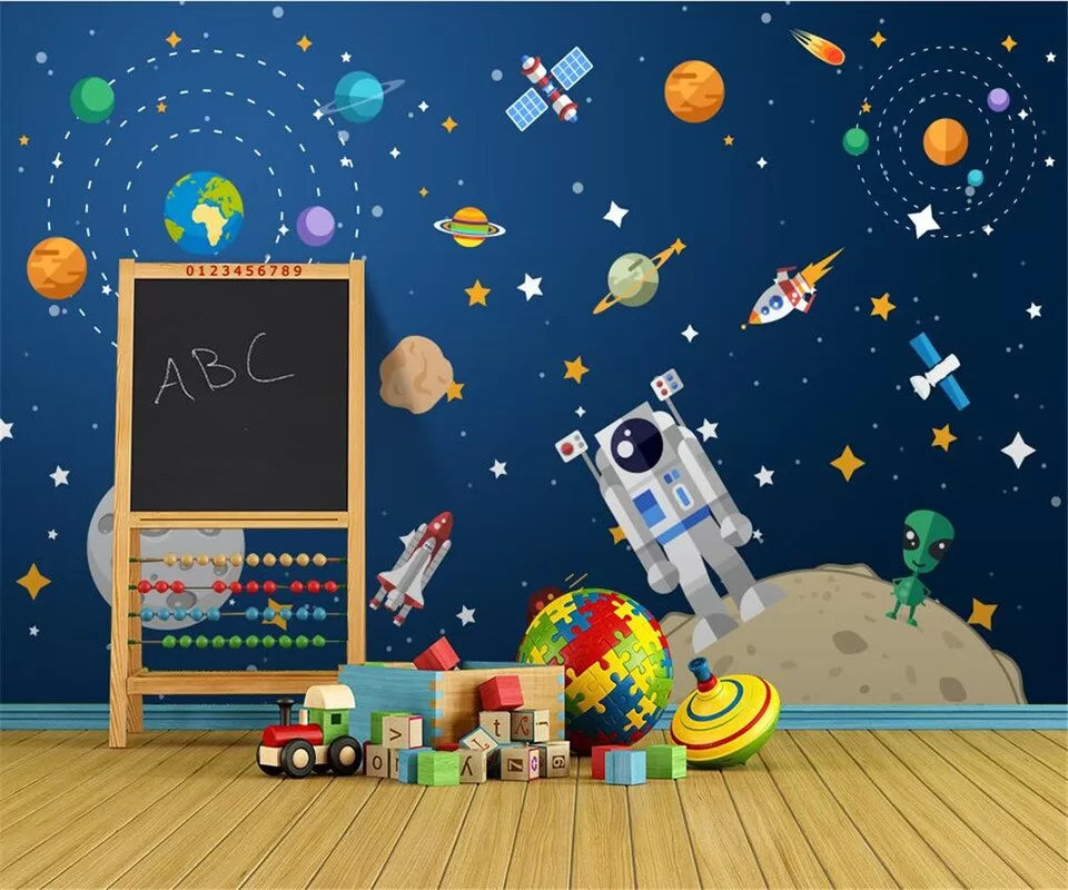 Child&#39;s wallpaper with abstract space theme