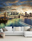 Panoramic Brooklyn Bridge and buildings wallpaper