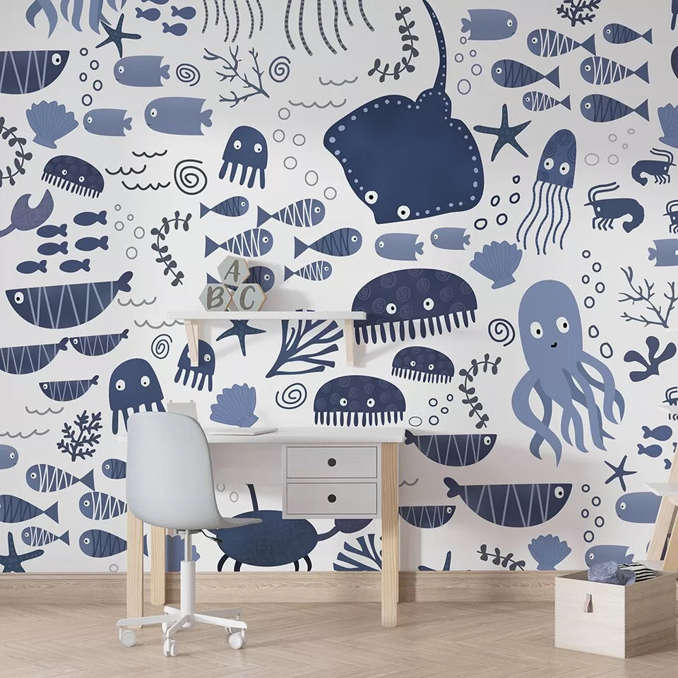 Child&#39;s wallpaper with sea animals