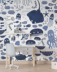 Child's wallpaper with sea animals