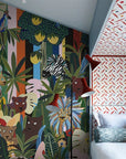 Tropical jungle and animals design wallpaper