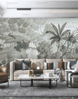 Black and white tropical landscape wallpaper