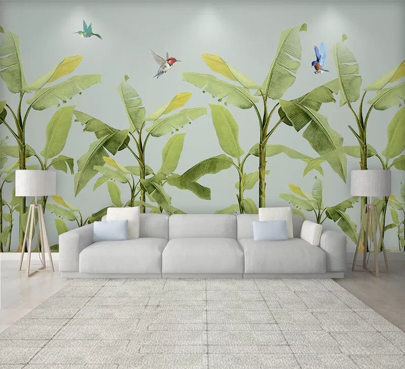 Green jungle and birds wallpaper