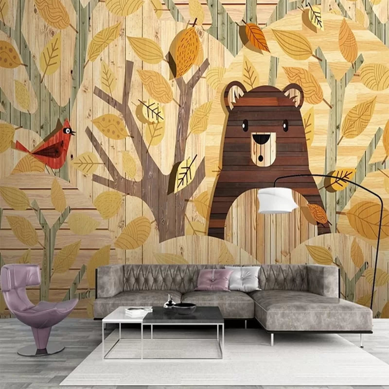 Child&#39;s wallpaper with a bear in the forest