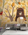 Child's wallpaper with a bear in the forest