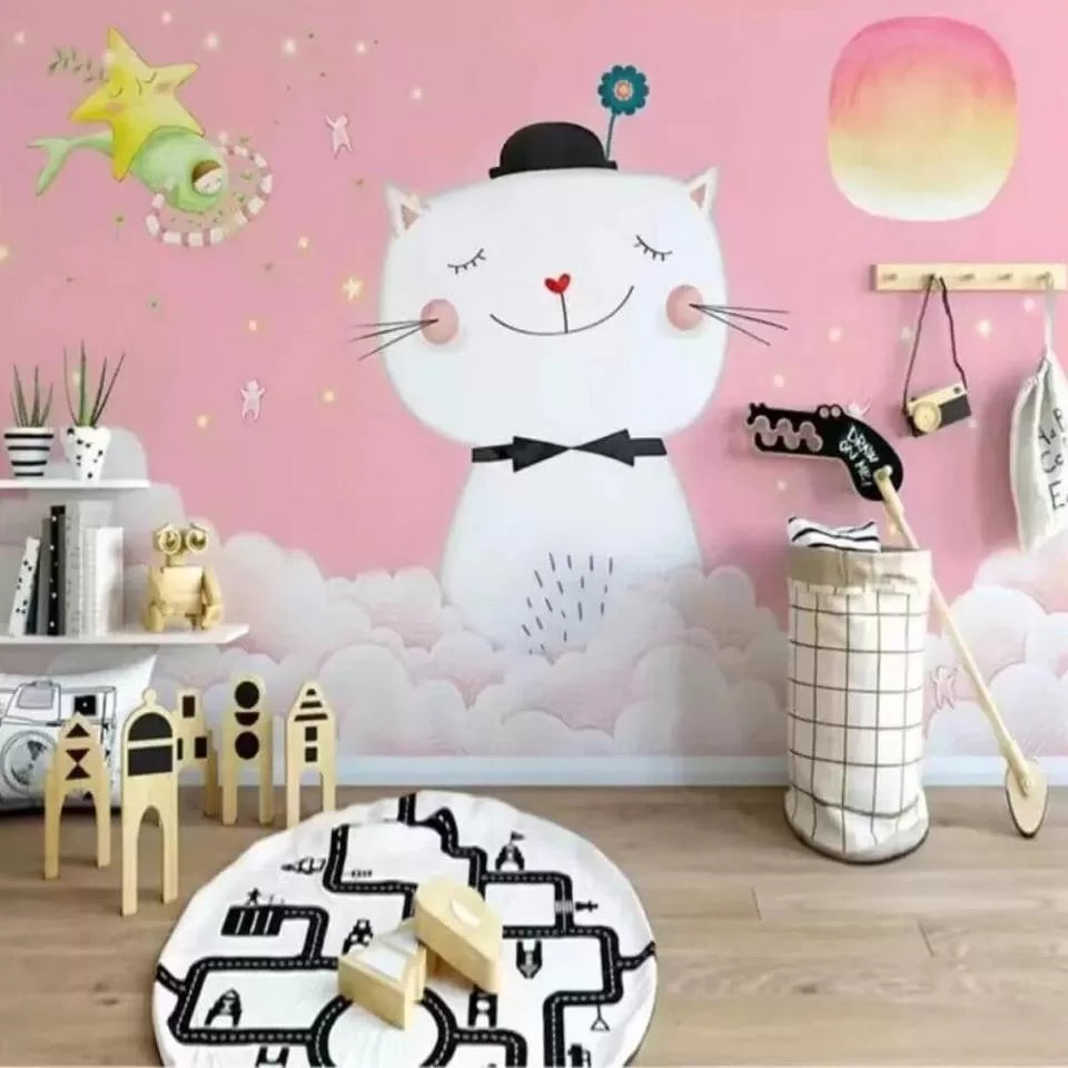 Child&#39;s wallpaper with a cat in the clouds