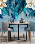 Floral wallpaper blue and beige design