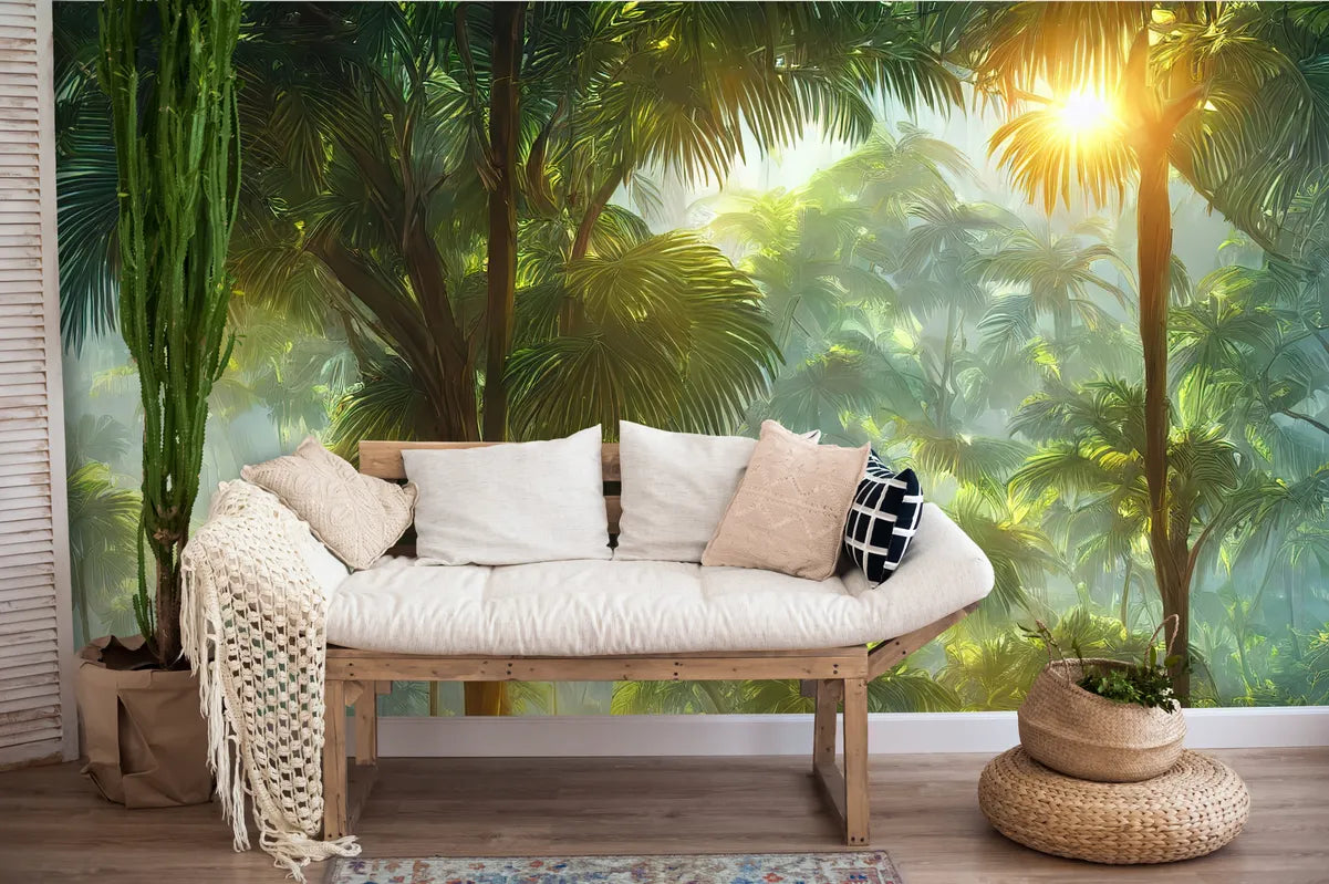 Forest of sunny palms wallpaper