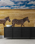 Zebras in the savannah wallpaper