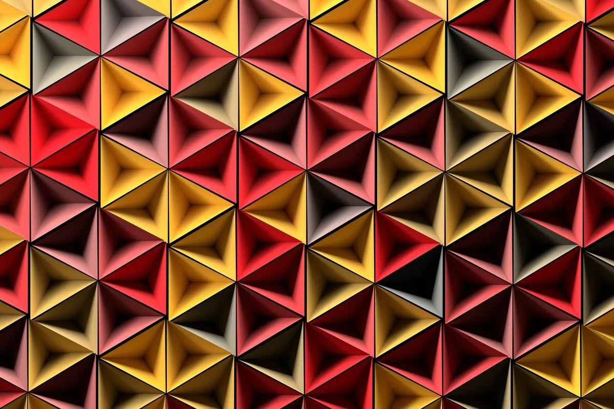 Red, yellow, and gray triangles 3D wallpaper