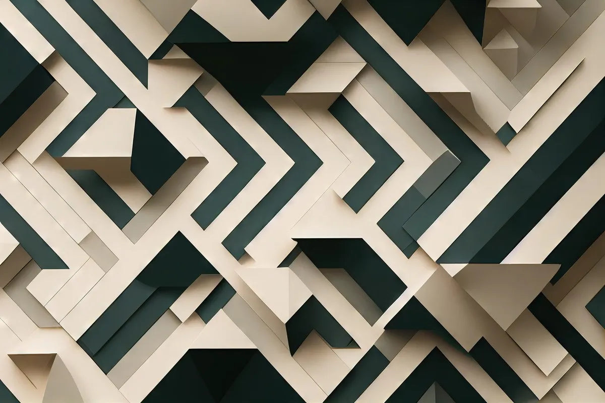 Green and beige 3D geometric wallpaper