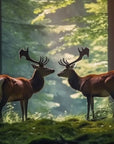 Panoramic forest and two deers wallpaper