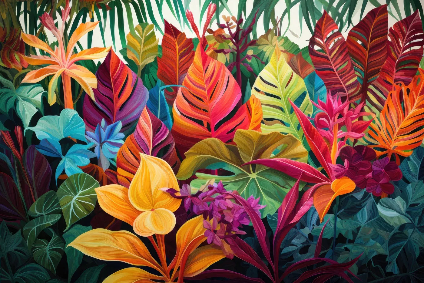 Tropical plant foliage wallpaper