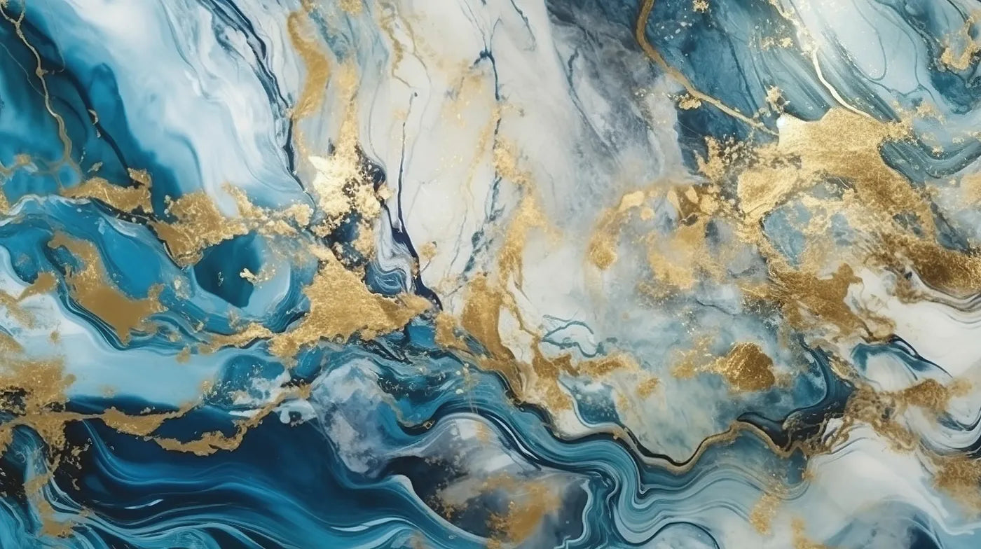 Blue and gold marble stone effect wallpaper