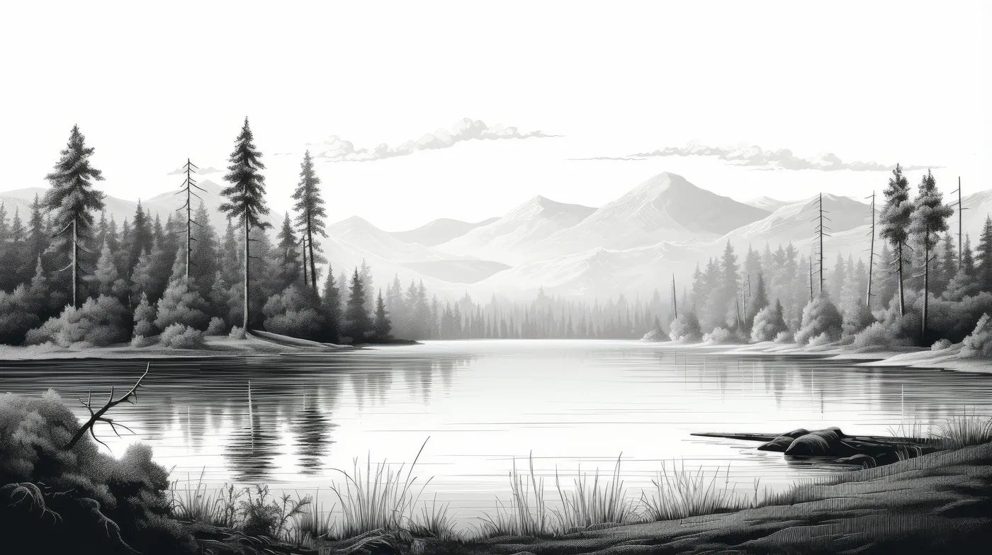 Black and white lake landscape wallpaper