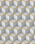 Papier peint cube 3D blanc et doré