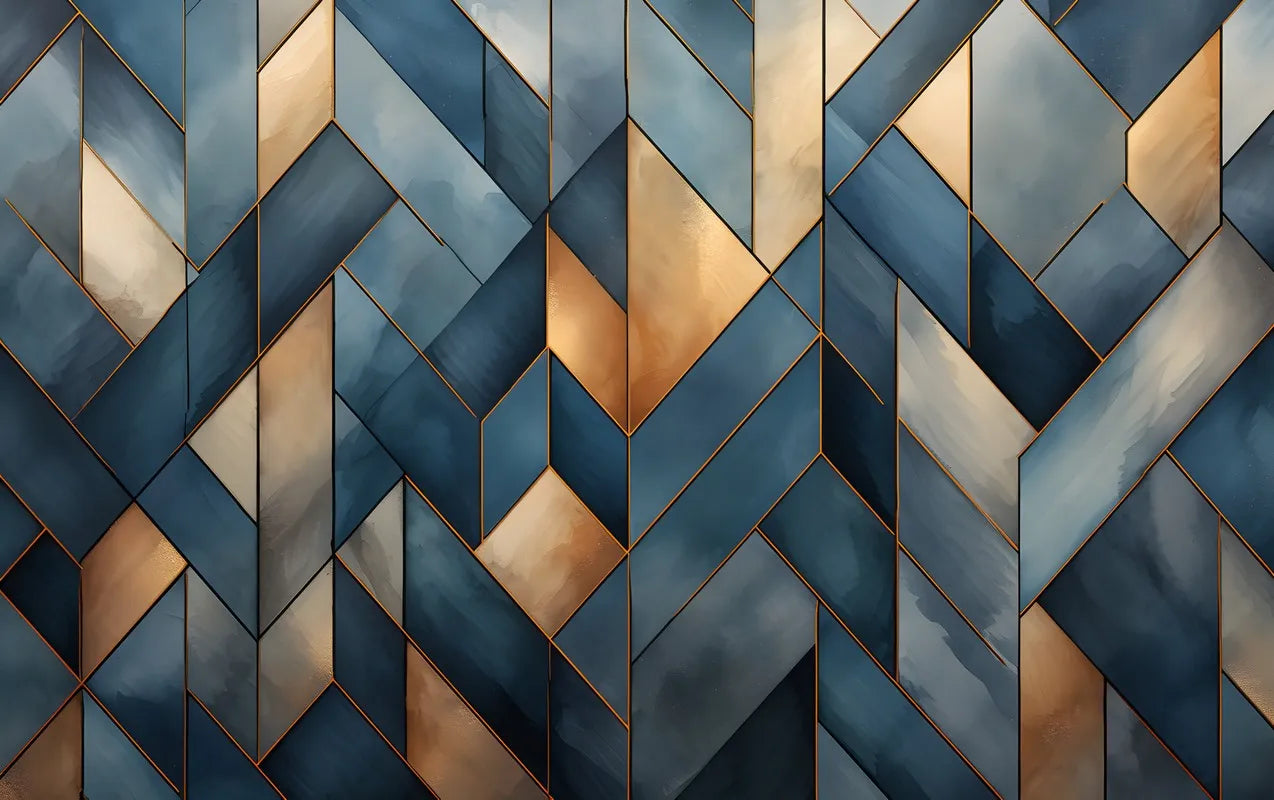 Nordic blue and gold geometric wallpaper