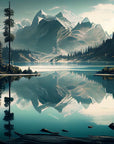 Painted lake and mountain landscape wallpaper