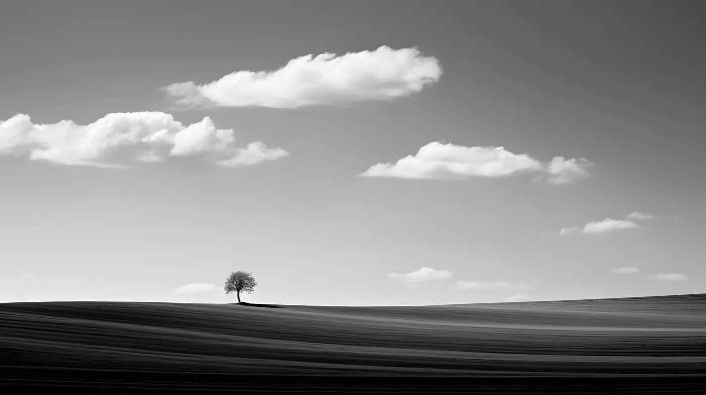 Black and white wallpaper trees in the plain