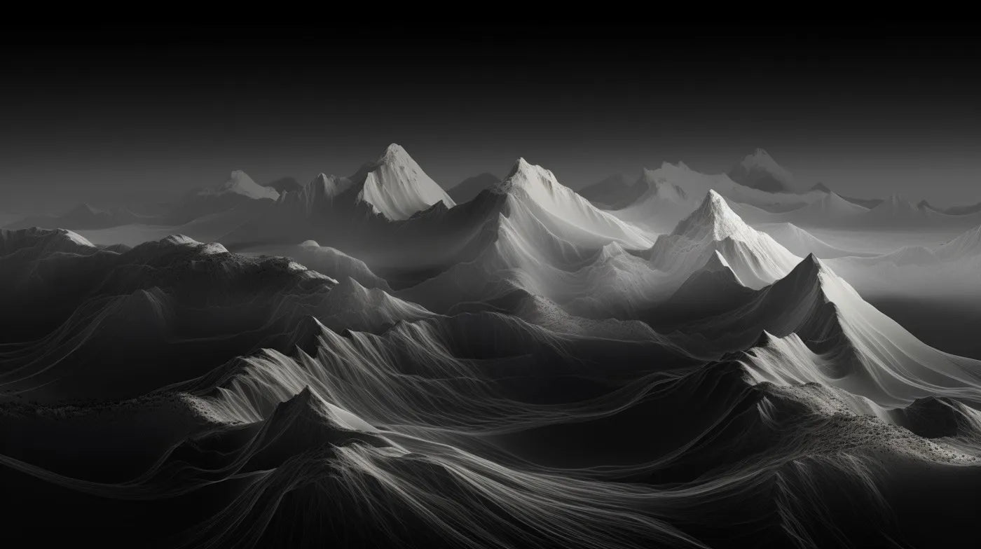 Chaîne de montagnes en papier peint noir et blanc