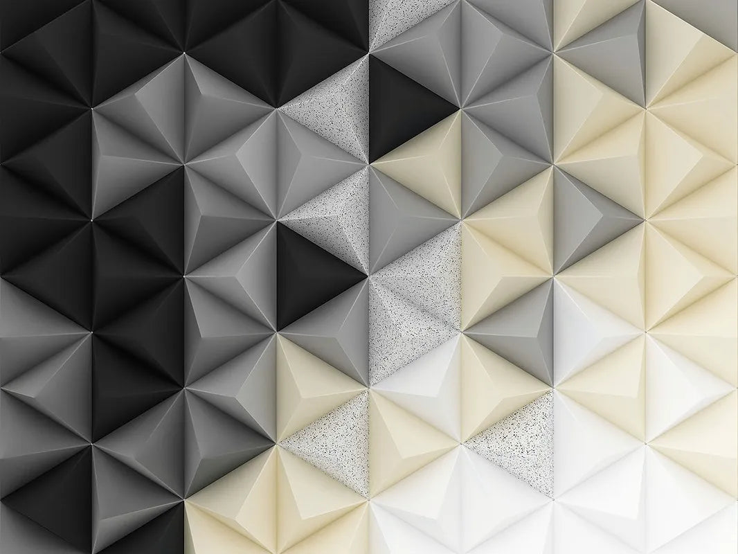 Papier peint 3D triangles noirs, blancs, gris et beiges