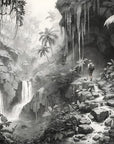 Black and white mountain and jungle wallpaper