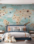 Child's world map with animals wallpaper