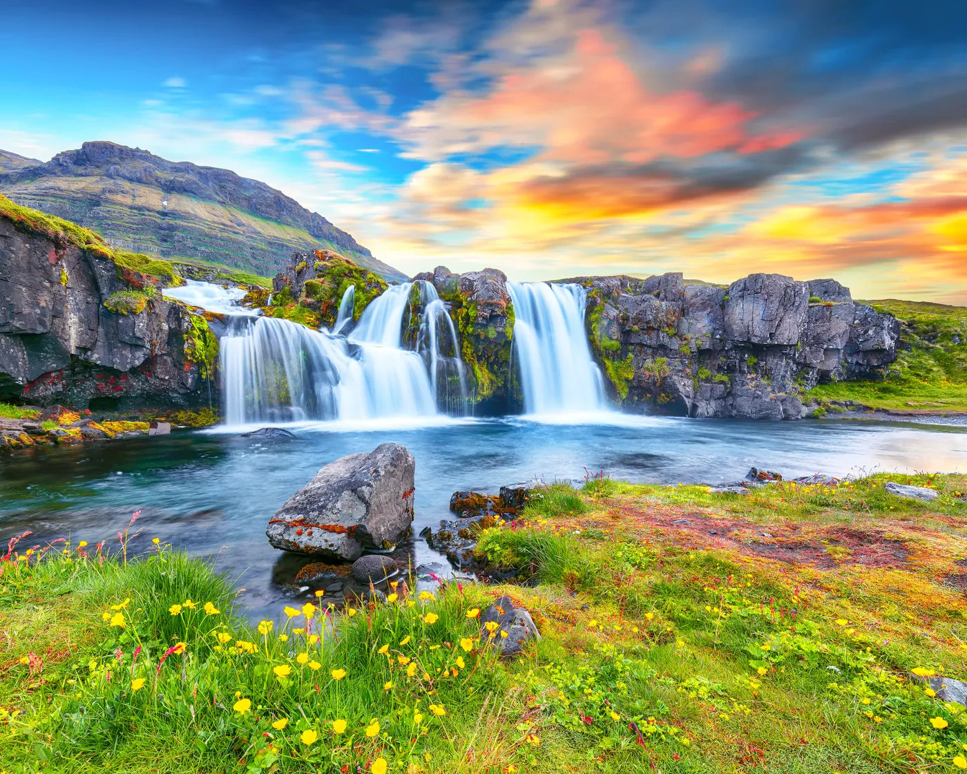 Mountain and waterfall landscape wallpaper
